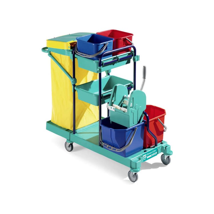 Тележка TTS GREEN 150, 2x15л ведра, 2x12л ведра, отжим Тес, с синими стойками и колесами диам. 100 мм