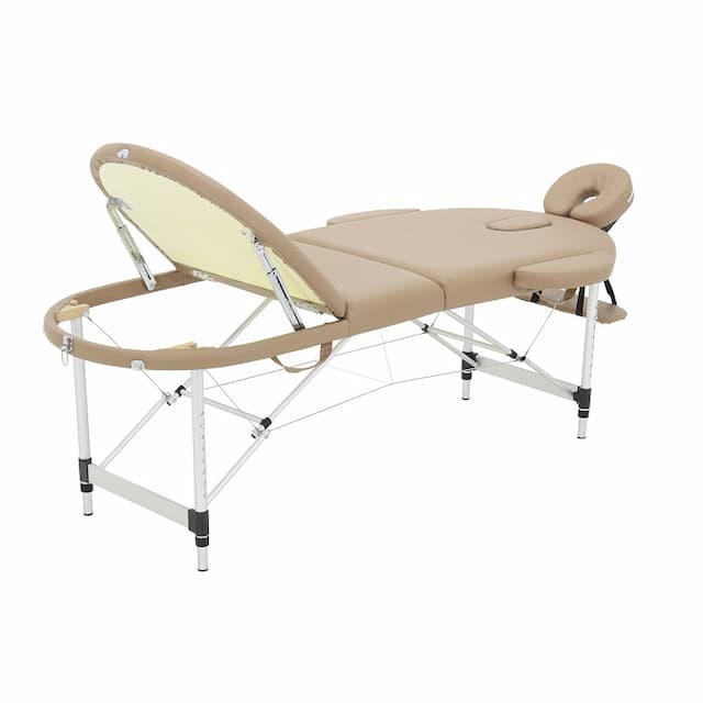 Массажный стол складной MED-MOS JFAL03 3-х секционный, овал, алюминиевая рама, кофе с молоком